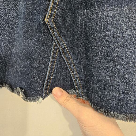 Y2K SIGNATURE LEVI STRAUSS Dark Blue Stretch Cut-Off Denim Mid-Rise Skirt Size L - Picture 4 of 7